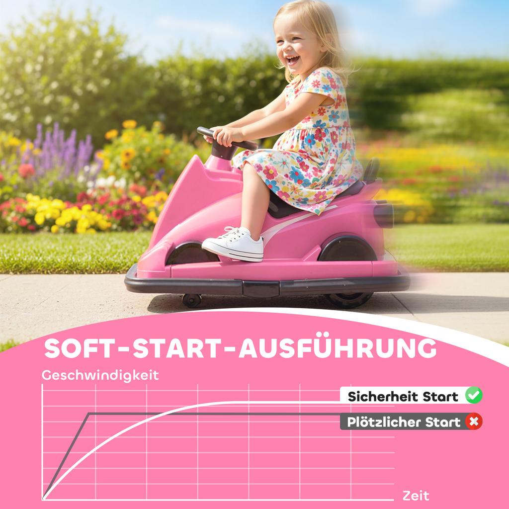 Bumper Car for Kids, 360-Degree Rotatable, Steering Wheel, LED Lights, Music Function, 3-8 Years, Pink