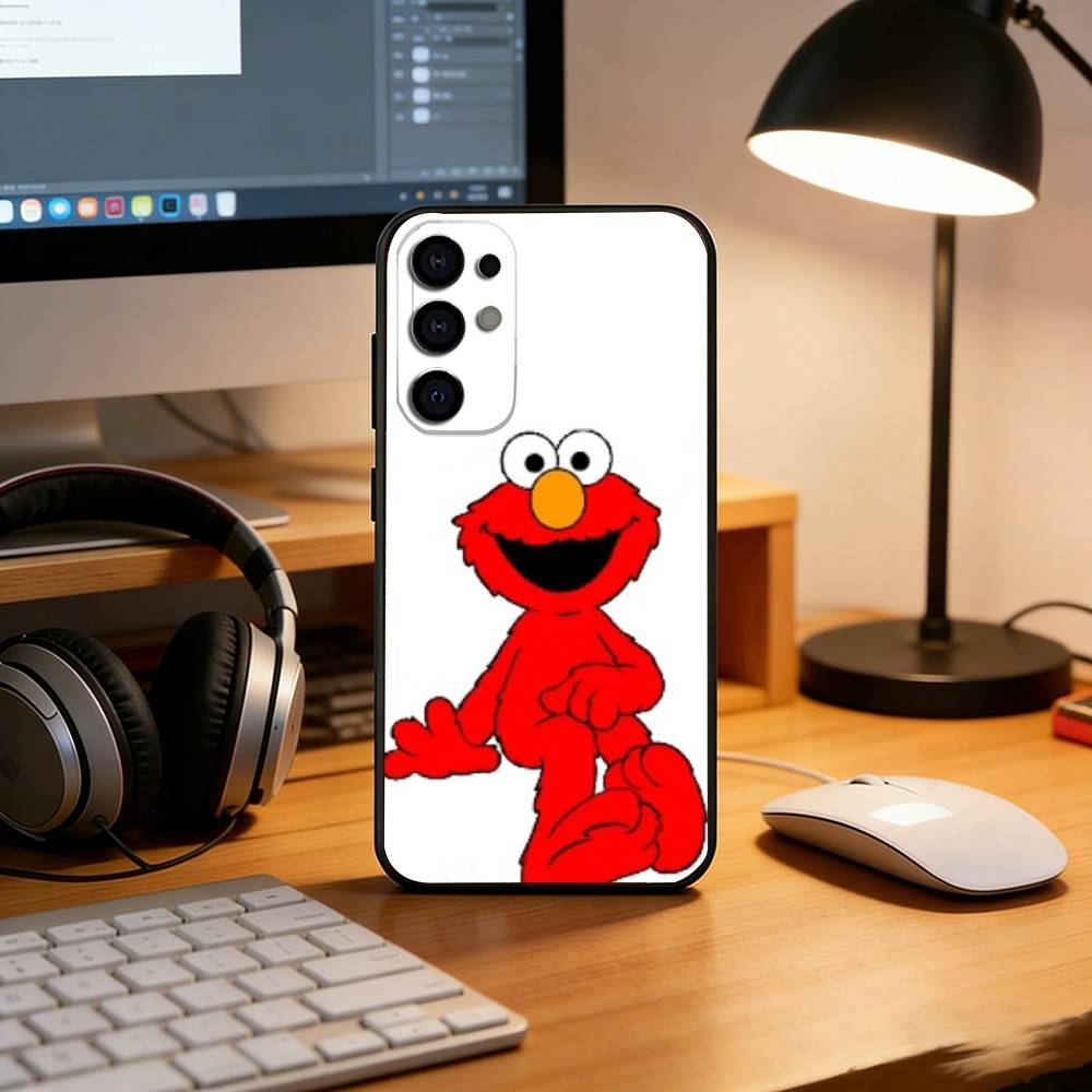 Cut Cartoon E-Elmo Phone Case Black Silicone Soft For Samsung S25,S24,S21,S22,S23,S30,Ultra,S20,Plus,Fe,Lite