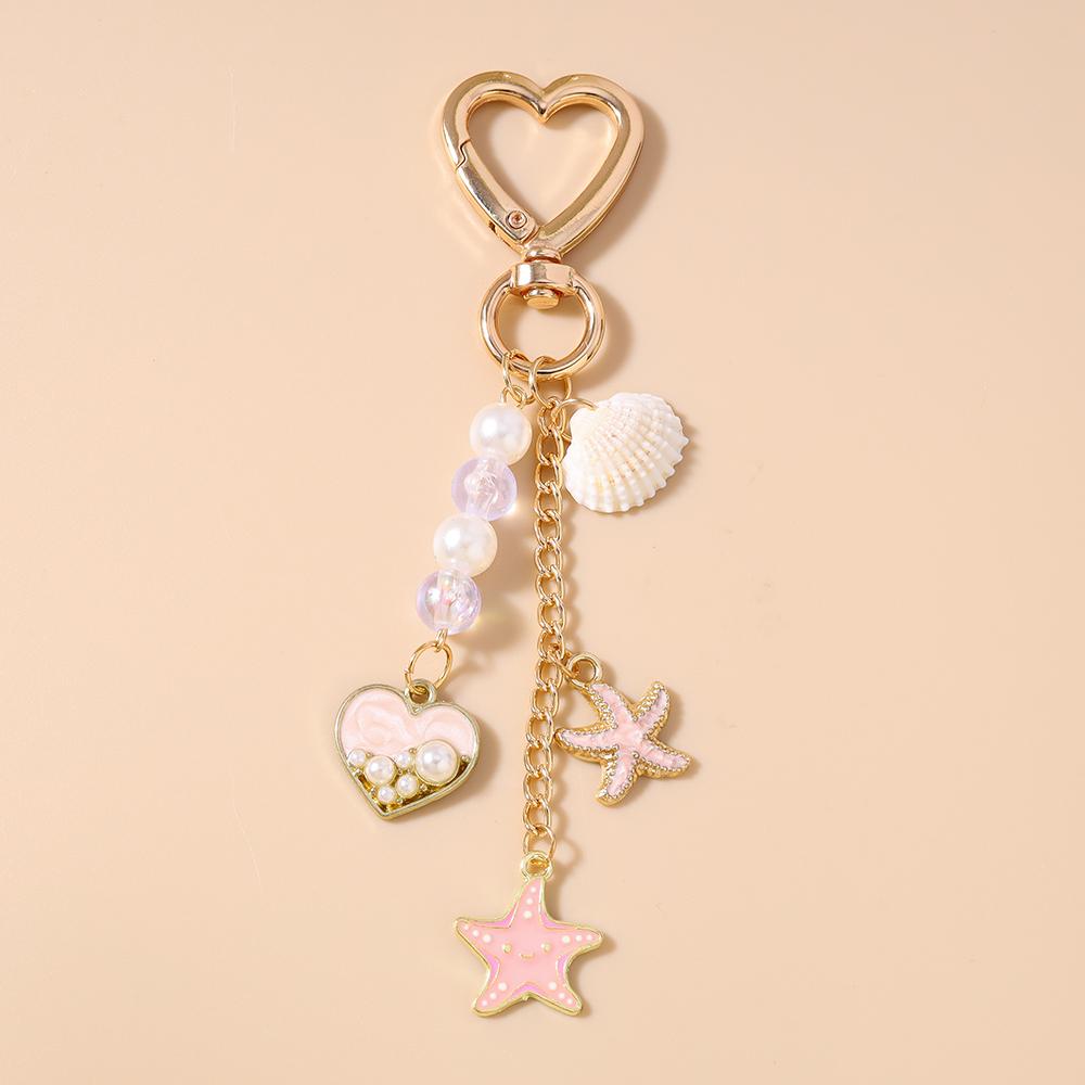 Fashion Marine Life Shell Conch Starfish Keychain Women Girls Pearl Key Ring Pendant for Handbag Decor DIY Key Chain Gifts