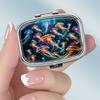 Portable Pill Box with 2 Compartments, Mini Metal Medicine Organizer Case, Cute Printed Pill Container for Vitamins, Pills, Jewelry, Travel, Daily Use