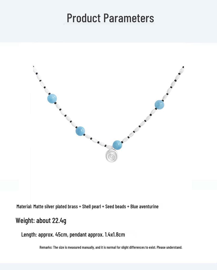 MONS Blue Aventurine Shell Beaded Necklace: Versatile, Light Luxury Beach Style for Vacations