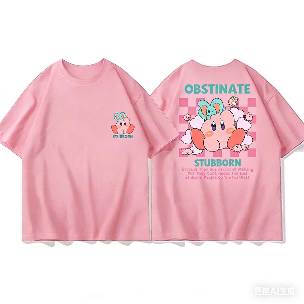 Adult and Children Kirby Face Expression Pure Cotton YKT TShirt Suitable for Staying Home or Going Out