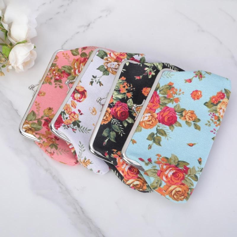 Monedero Floral, Monedero con Cierre de Beso de Rosa para Mujeres Niñas Billeteras Lindas de Moda con Cierre Monedero de Coche Vintage