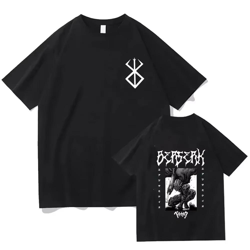 Hip Hop Streetwear Men T-shirts Anime Berserk Guts Print T Shirt 100% Cotton Breathable Tees Unisex Oversized Casual Y2K Clothes