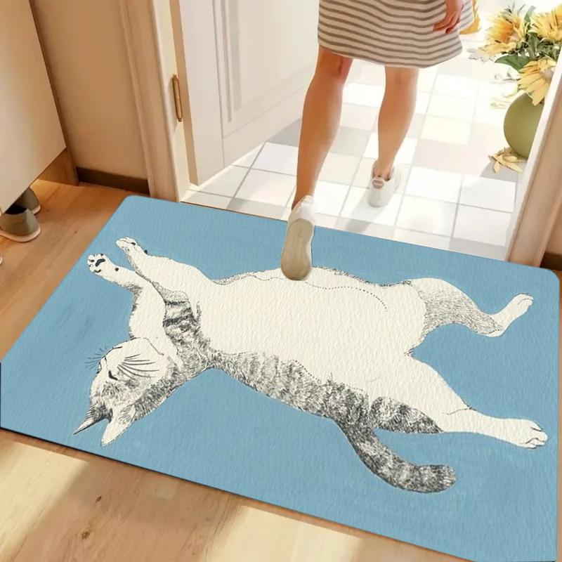 

Half Round Door Mat Cute Lying Cat Print Non-slip Washable Mat Soft Absorbent Entrance Rug for Home Bathroom Kitchen Home Decor 40cm x 60cm