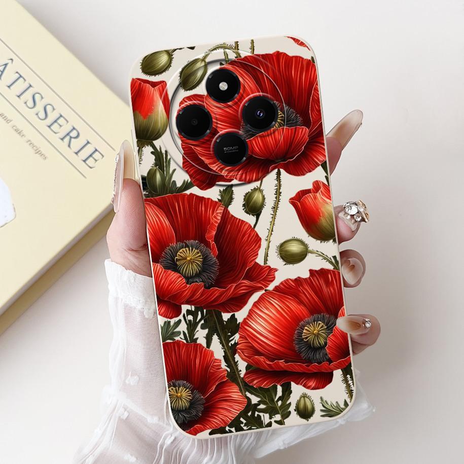 For Xiaomi Redmi 14C 4G Case Poco C75 Fashion Cherry Rose Flower Soft Silicone Cover On Redmi14C Bumper Redmi A4 A3 Pro 5G Funda