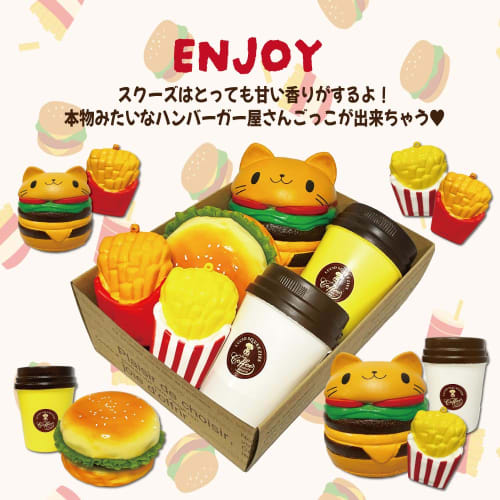 Jumbo Squishy Hamburger Set of 6 Fluffy Honey Interior Big Squishy