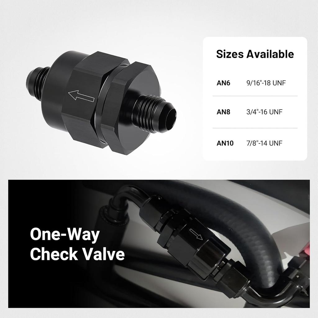 EVIL ENERGY 6AN Male Non Return One Way Inline Check Valve Fitting Aluminum Black