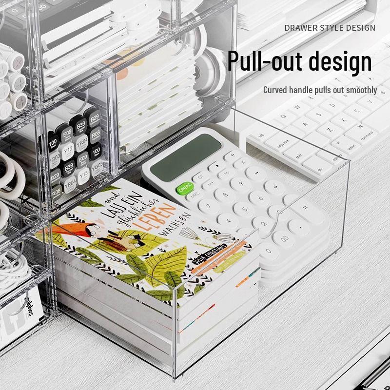 Large Capacity Multifunctional Acrylic Desk Organizer with Transparent Drawer