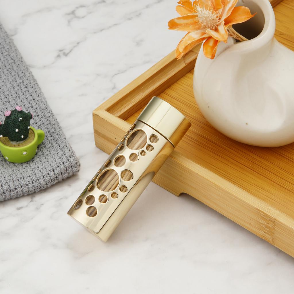 Golden Hollow Metal Toothpick Holder Portable Glass Toothpick Box with Metal Lid Toothpick Storage Case Needle Case