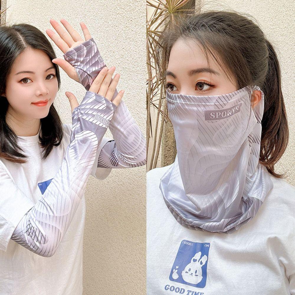 Ice Silk Sunscreen Mask Scarf Hanging Ear Face Cover Fashion Arm Cover Mask Set Sports