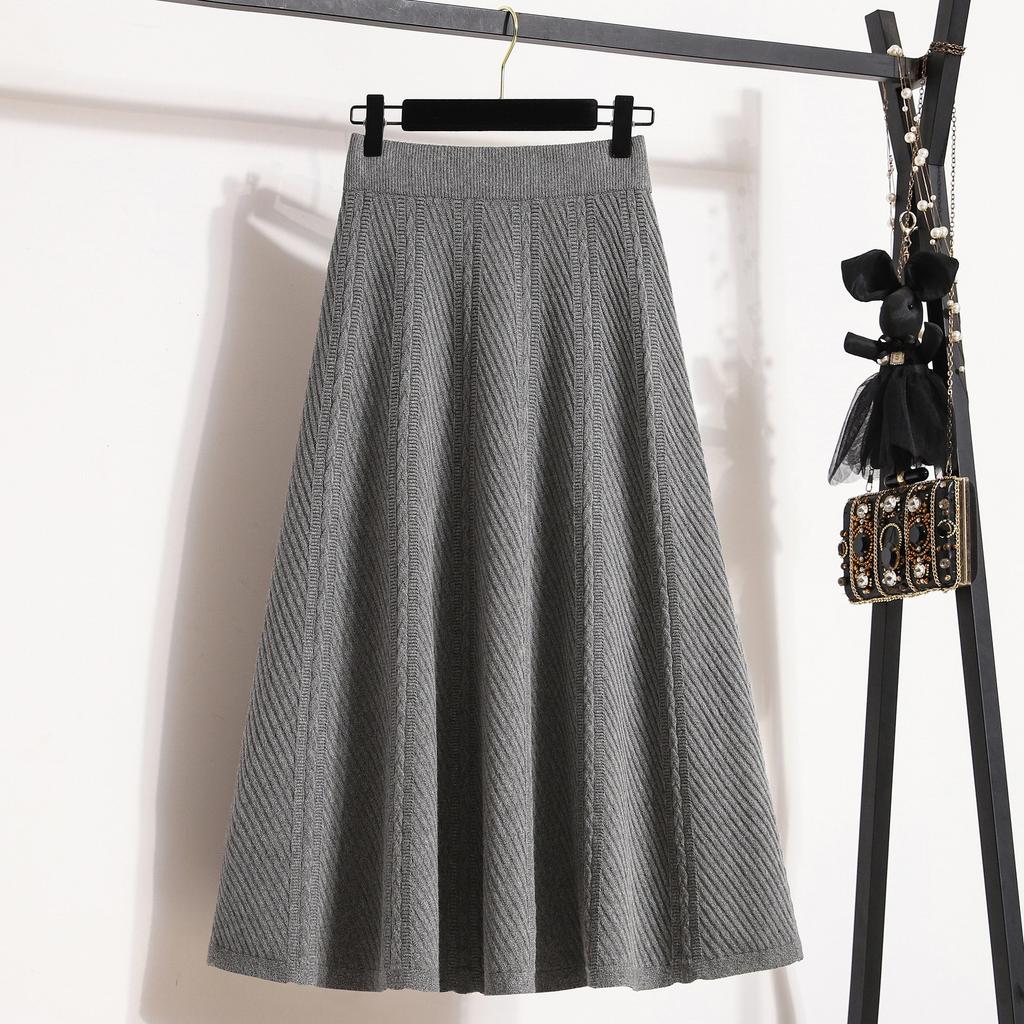 Large size women's clothing winter new fat mm knitted skirt fashionable versatile high waist thin A word big swing skirt