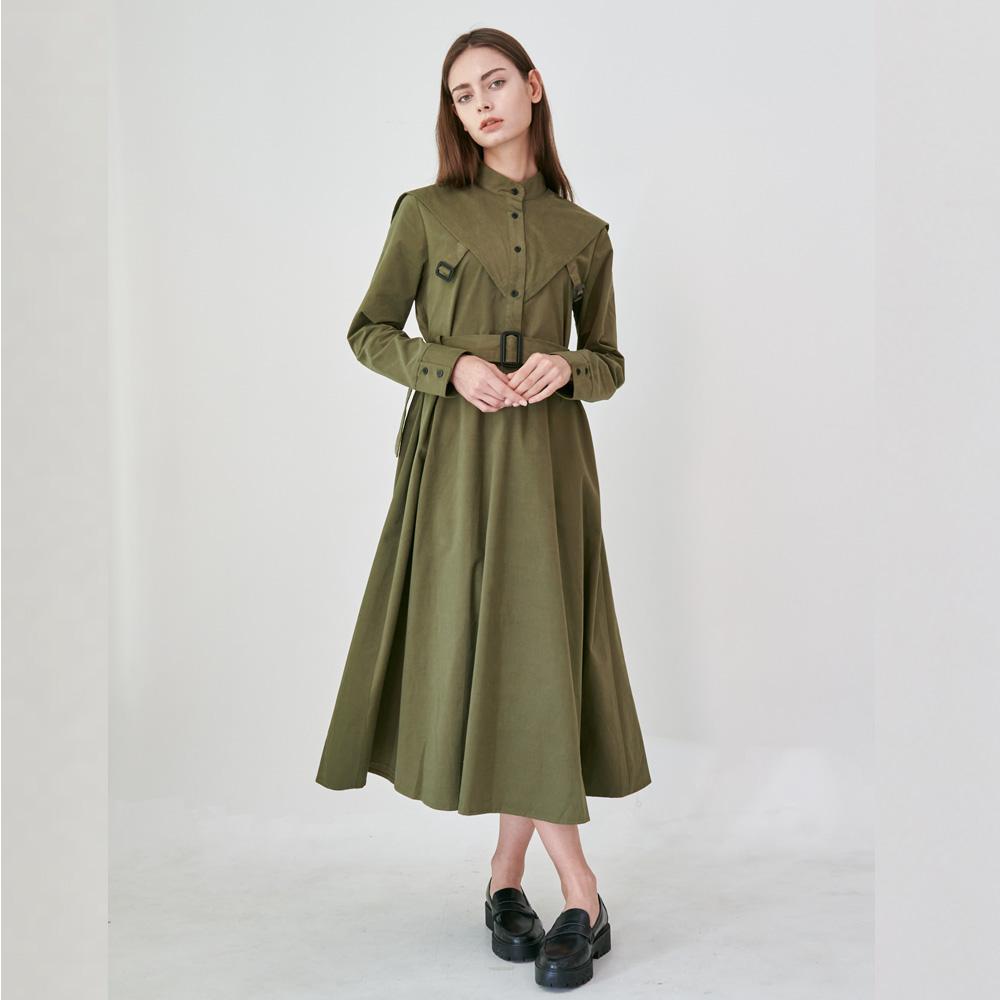 WUNDER GEIST Cavalier Flare Shirt Long Dress (Khaki)