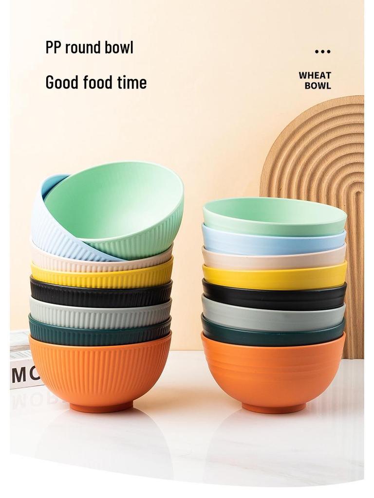 Cross-border PP Plastic Bowl Set - Multi-purpose for Dormitory: Includes Water, Fruit, Salad, Noodle, Soup, and Rice Bowls. Large Size.
