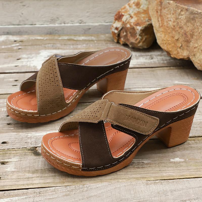 

Mix Color Cross Band High Heels Sandals Women Plus Size 43 Summer Platform Slippers Woman Lightweight Thick Heeled Sandles Mujer 43 хакі