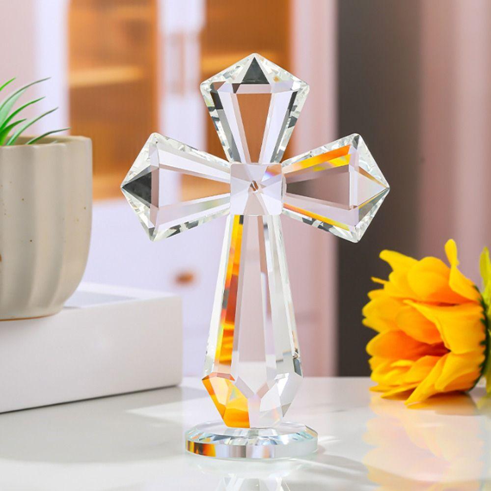 Adorno Creativo de Cruz de Cristal Color AB de Pie Artesanía Cristiana Hecha a Mano Cruces Exquisitas Figura Regalo Religioso