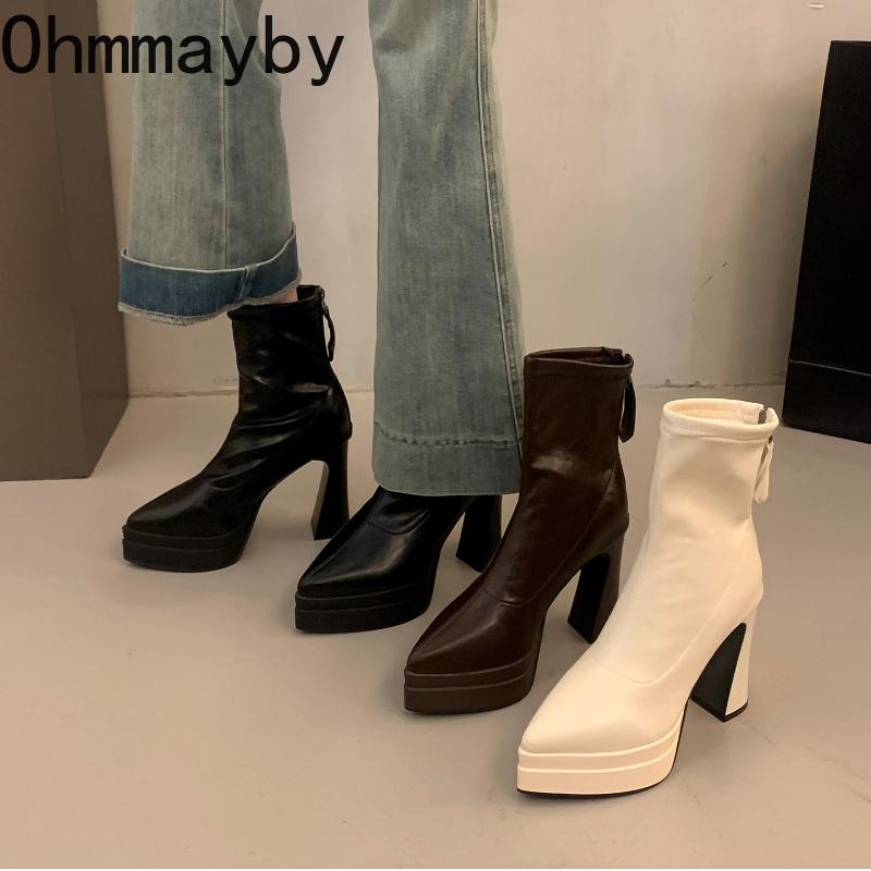 Night Club Platform High Heel Women Ankle Boots Fashion Party Stripper Female Shoes Winter Pointed Toe Mordern Short Booties