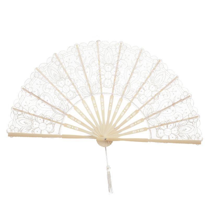 1PC Elegant HollowOut Lace Fan for Bridal Shower Dance Recital Sheer Handheld Fan for Wedding and Formal Occasion