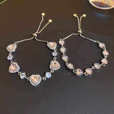 Sweet Light Luxury Zircon Diamond Love Pull-out Bracelet Commuter High-end Geometric Jewelry 