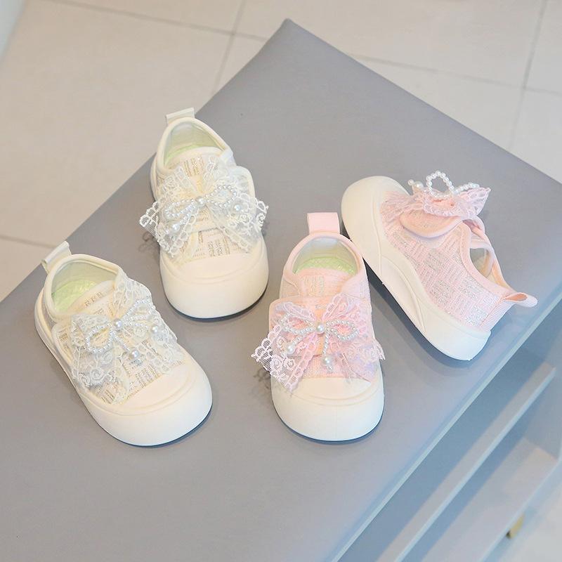 Girls Shoes 2025 Autumn New Style Girl Canvas Shoes Bow Princess Shoe Breathable Casual Children Shoe Designer Shoe Girl Shoes