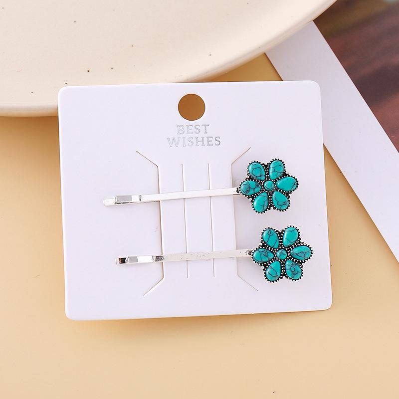 2/3/6Pcs Chinese Style Turquoise Set:Square Heart Flower Drop Blue Turquoise White Turquoise Hairpin Accessories