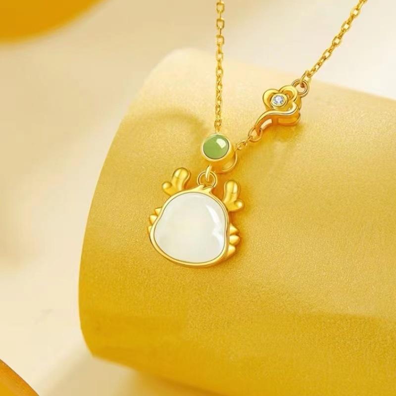 Xiangruilong Imitation Hetian Jade Pendant Necklace for Women New Chinese Style High-end Collarbone Chain