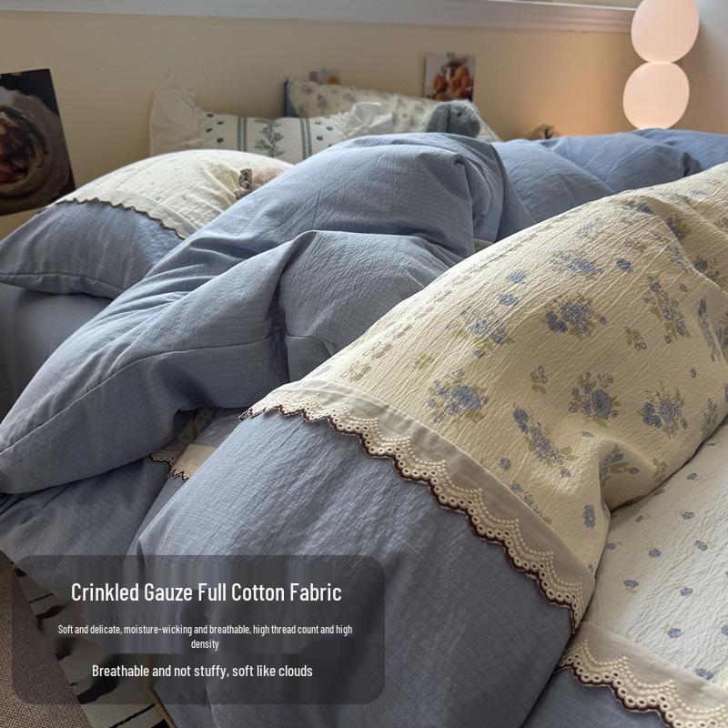 Korean Soft Crinkled Gauze Lace 4-Piece Bedding Set