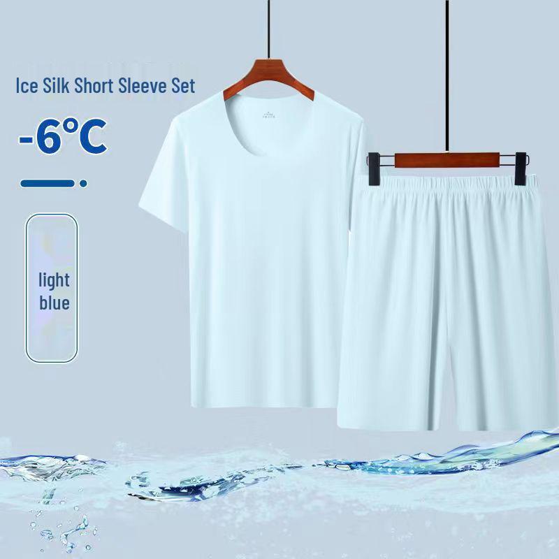 Ice Silk Short Sleeve Summer Pajama Set - Seamless Round Neck, Lightweight Home Sportswear