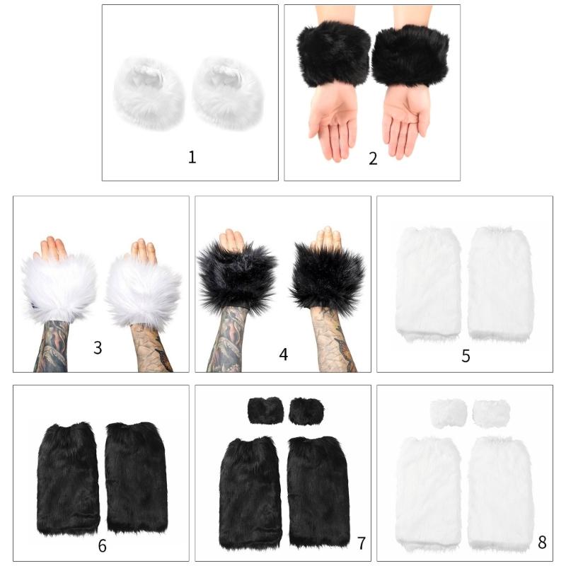 Fellimitat Manschetten Pelzige Handgelenkbänder Beinstulpen Handgelenkstulpen Wärmer Stiefelstulpen für Damen Party Cosplay Kostüme Zubehör
