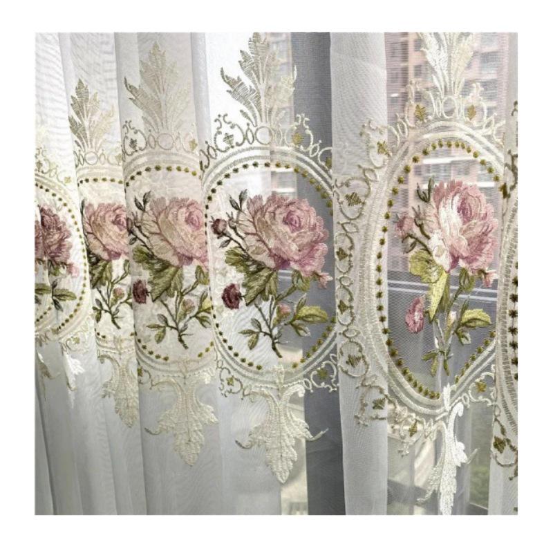 Elegantes Cortinas de Gasa Bordadas con Peonías - Voile Transparente de Lujo para Sala de Estar o Dormitorio