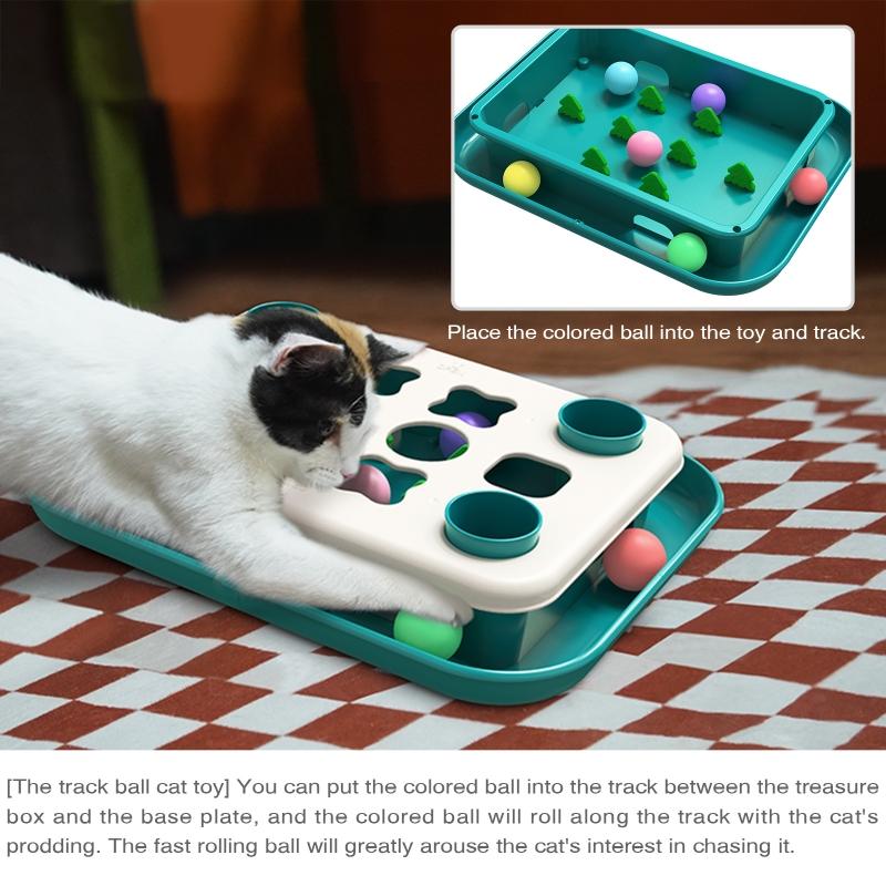 Cat Puzzle Feeder Toy Slow Food Dispenser with Funny Balls Cats Treat Interactive Game Level 1-2 Mental Stimulation Treasure Box