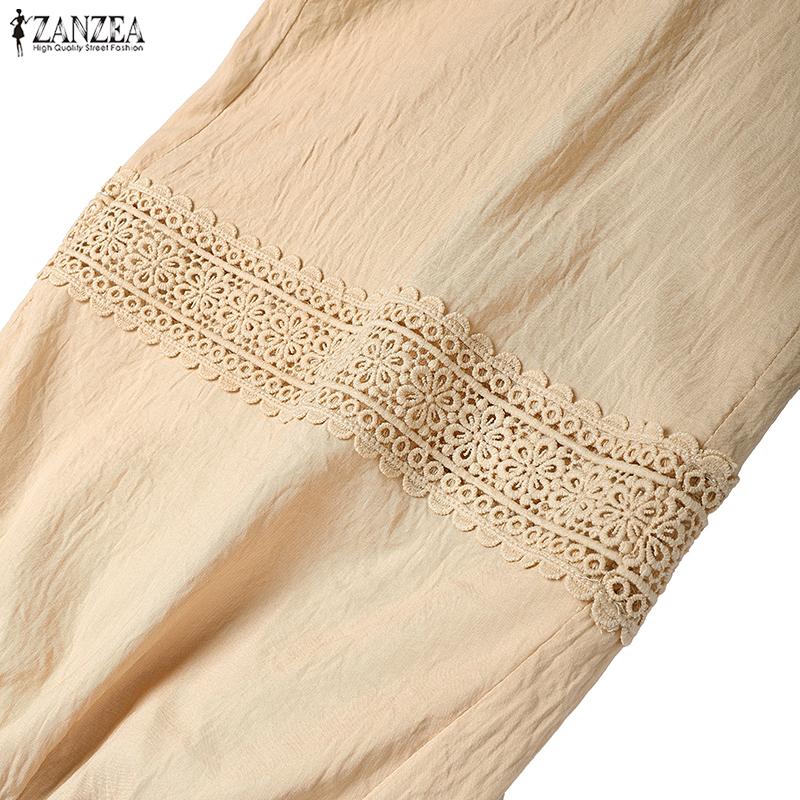 ZANZEA Women Lace Splice Loose Casual Long Pants