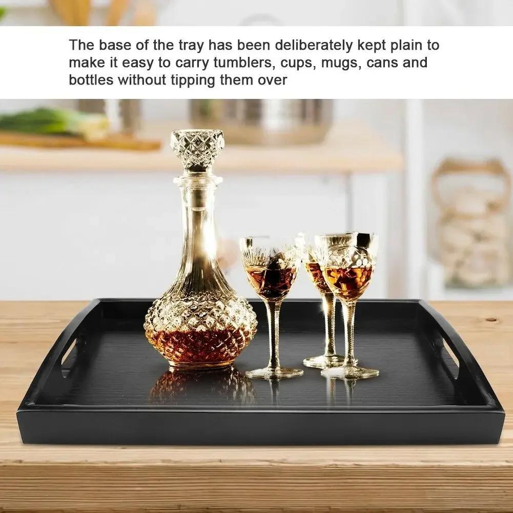 Dřevěná paleta Servírovací podnos Velký Černý Dřevěný Obdélníkový Podnos na jídlo Snídaně s uchy Kuchyňské skladování Podnos na čaj