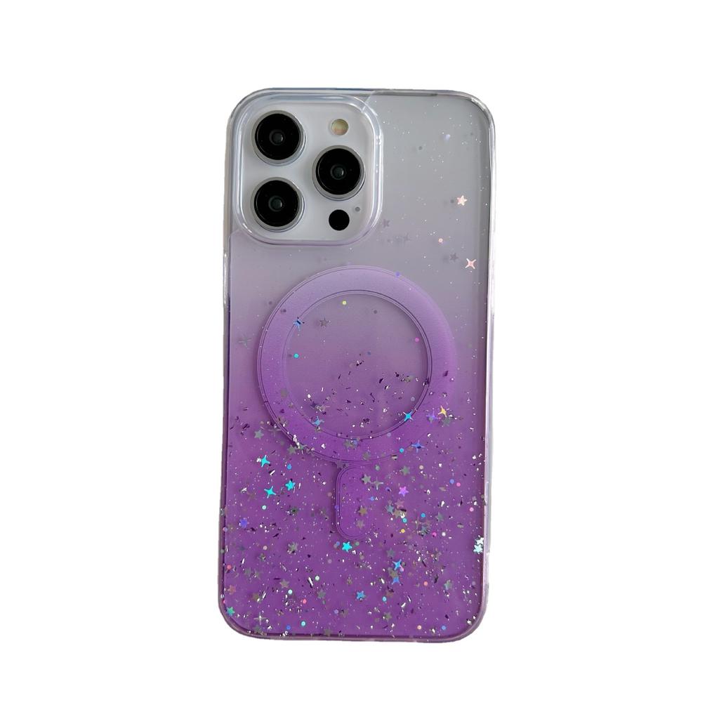 Magnetic attraction gradual change glitter Epoxy for iPhone15promax mobile phone case Apple 17 anti-drop protective case
