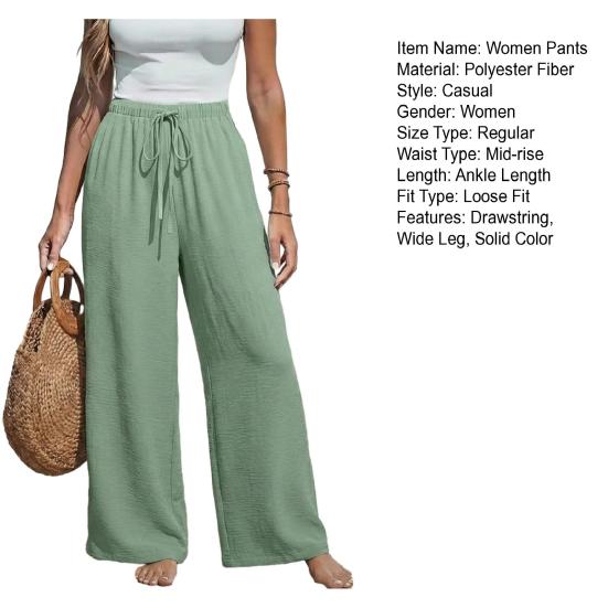 Women Pants High-Density Drape Fabric Pants Adjustable Waistband Wide-Leg Casual Soft Breathable Anti-Wrinkle Travel Trousers