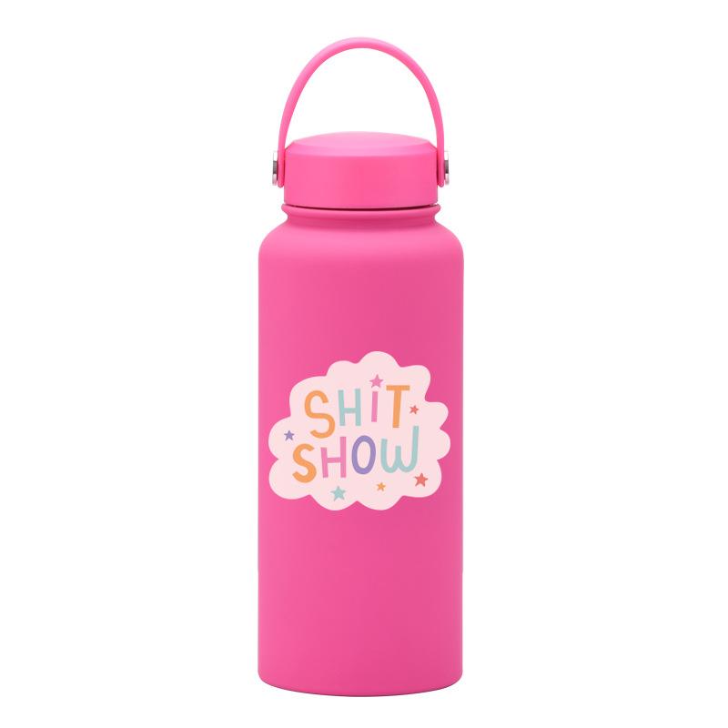 1L Thermos Cup Large Capacity Wide Mouth Portable Vacuum Sports Kettle Outdoor Printing Water Cup Female