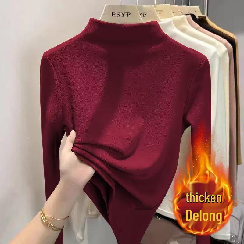 2024 Autumn/Winter White Cashmere Half-High Neck Long Sleeve Pullover Luxurious Base Layer T-Shirt