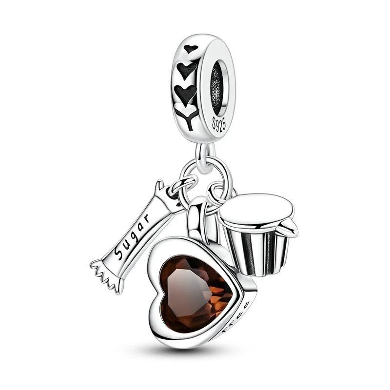 925 Silver Coffee Cup Charm Bead for DIY Bracelets Necklaces Pendants Handmade Jewelry Gift for Women Men