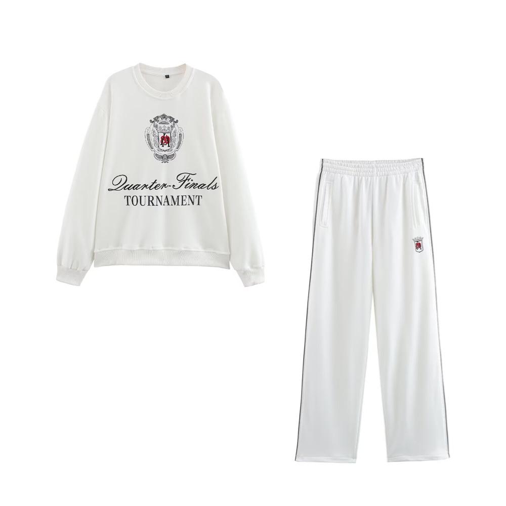 

Spring 2025 Women s Embroidered Round Neck Pullover Sweatshirt and Loose Long Pants Set Medium (M)