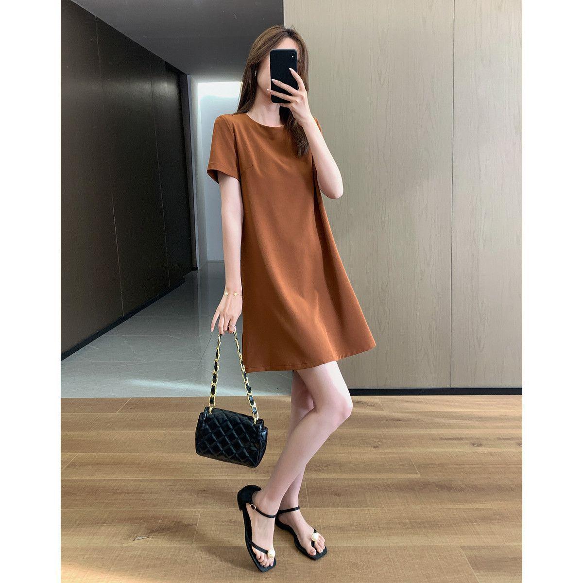 

Women s Summer 2026 Casual Loose Round Neck Short Sleeve Dress Skirt M (35-50 kg)