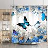 Blue Butterfly Shower Curtain Floral Butterflies Shower Curtains for Bathroom Waterproof Polyester Fabric Bath Curtain