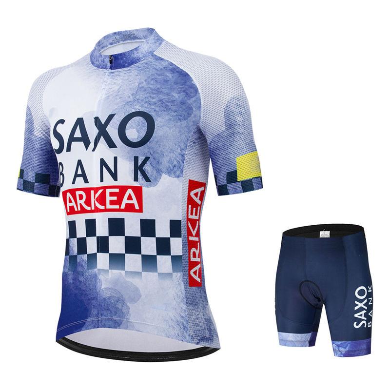Saxo Bank Team Summer Bike Jersey Men Mtb Short Sleeve Cycling Set Shorts Set MTB Ropa Ciclismo Bicycle Shirts Maillot Clothing