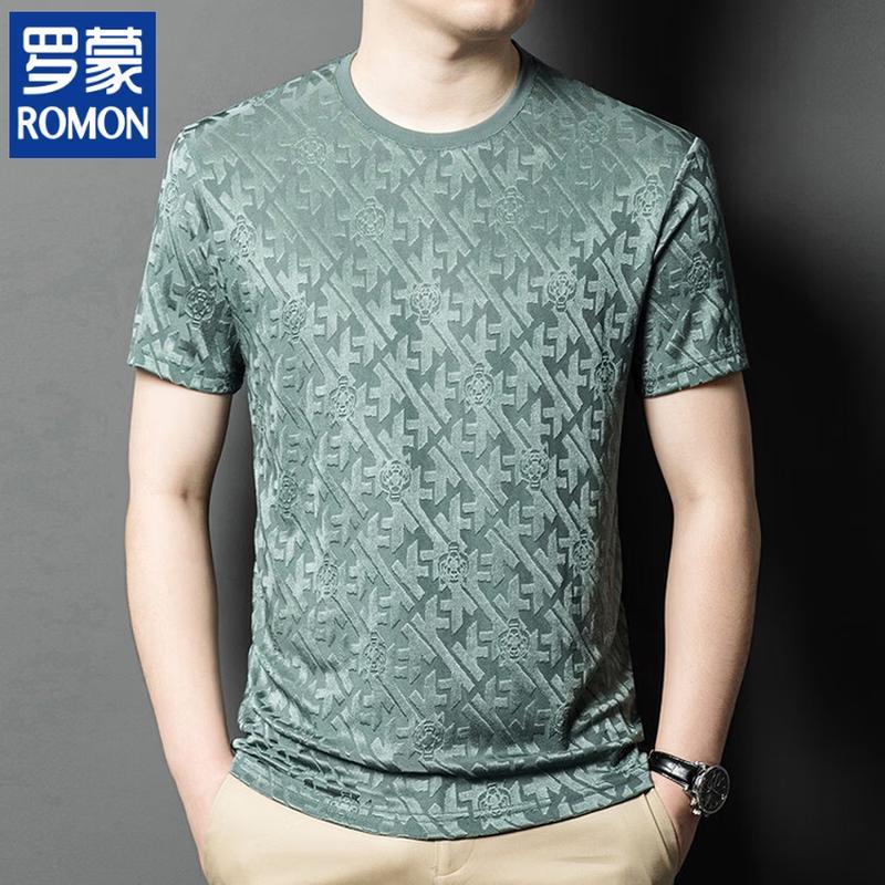 ROMON Men s 2026 Ice Silk Jacquard Round Neck T-Shirt 4XL