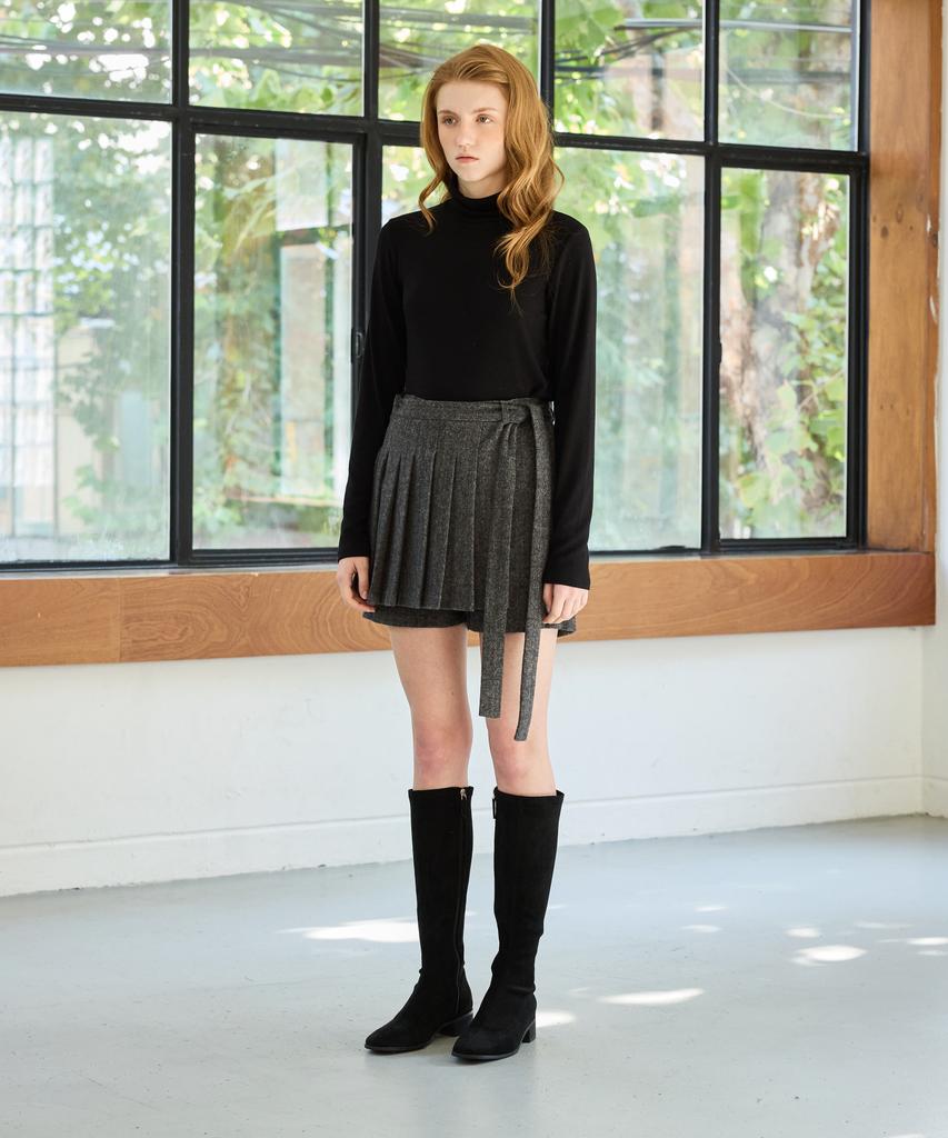 Alikim Classy Herringbone Wool Skirt Pants / Charcoal