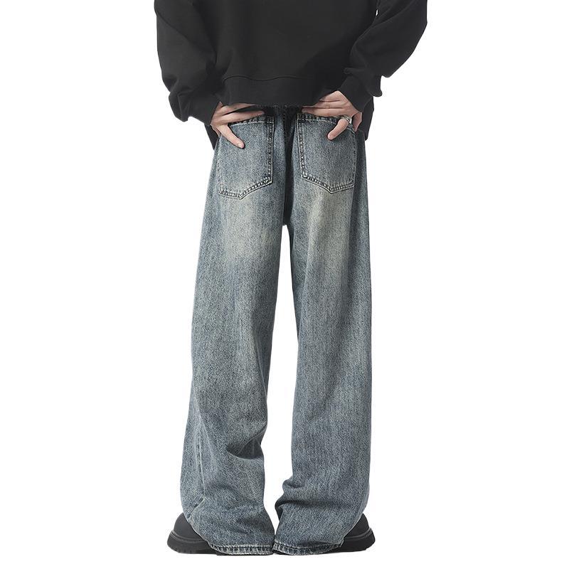 American Heavy Industry Washing and Old Jeans Men's Wind High Street Straight Wide-leg Trousers