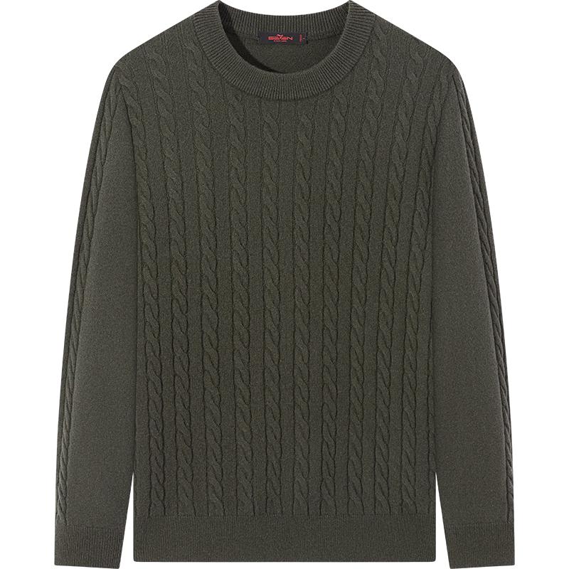 

Qipai Men s Pure Wool Double-Layer Round Neck Pullover Sweater L