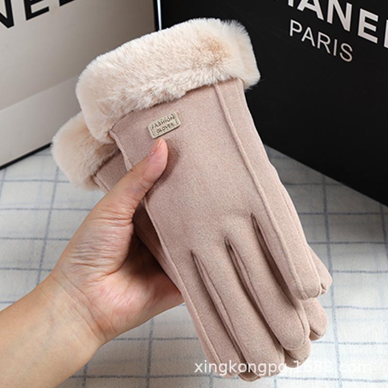 Women's Suede Velvet Bowknot Touchscreen Gloves - Warm & Cozy for Autumn/Winter
