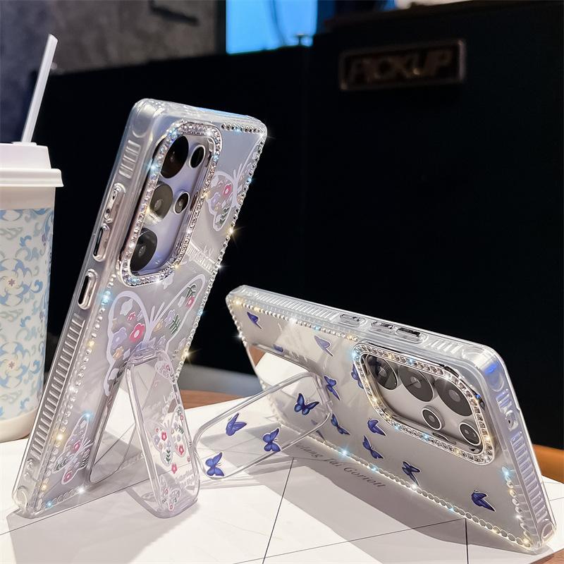 Butterfly Diamond Imd Hard Shell Suitable for Samsung S25 UltraS24FE Mirror Bracket Mobile Phone Case A56A17 Japanese and Korean