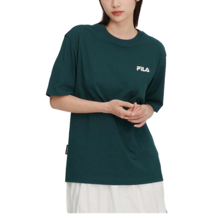 FILA T Shirts Unisex Dark Green Crew Neck Moderate Straight Fit FS2RSH2103XDGR