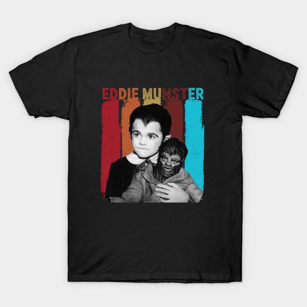 

Men Black Print T-shirt Eddie Munster Vintage Horror Graphic No-Cut Transfer Paper Print Cotton Tshirt M